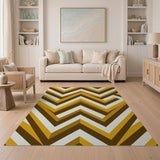 Yellow Vibrant Yellow Zigzag Geometric Area Rug