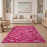 Playful Pink Hearts Scatter Pink Area Rug