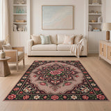 Ornate Pink Rose Medallion Persian Rug