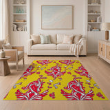 Vibrant Red on Yellow Abstract Swirl Rug
