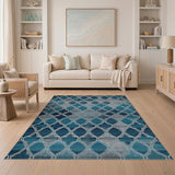 Teal Navy Trellis Geometric Area Rug