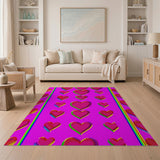Vibrant Rainbow Hearts Pink Area Rug