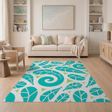 Teal Leaf Cut-Out Swirl Pattern Area Rug