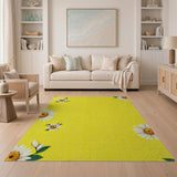 Yellow Sunny Yellow Daisy Floral Area Rug