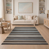 Modern Horizontal Striped Area Rug in Grey Blue Brown
