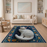 Navy Blue Floral Embroidered Area Rug