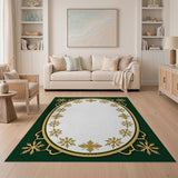 Elegant Green Gold Snowflake Ornate Area Rug