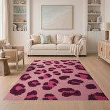 Pink Leopard Print Tufted Shag Rug