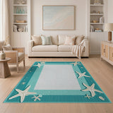 Teal Starfish Coastal Beach Area Rug