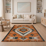 Orange Terracotta Southwestern Geometric Area Rug