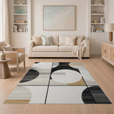 Black and White Modern Geometric Circles Black White Area Rug