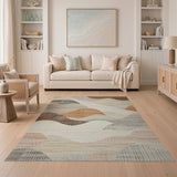 Abstract Layered Wave Brown Tan Area Rug