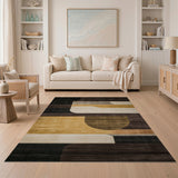 ODIKA Modern Geometric Earth Tone Washable Area Rug - Low Pile Non-Slip Abstract Decor