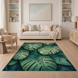 Green Lush Overlapping Monstera Leaves Green Area Rug