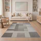 Grey Modern Grey Geometric Block Stripe Rug