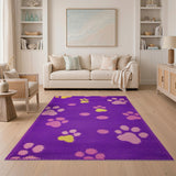 Purple Paw Prints Kids Area Rug