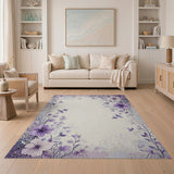 Lavender Floral Watercolor Area Rug with Butterflies