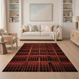 Red Geometric Window Facade Area Rug