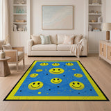 Playful Yellow Smiley Faces Blue Area Rug