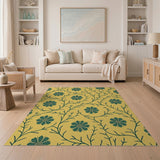 Vintage Yellow Green Daisy Floral Area Rug