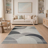 Geometric Modern Abstract Black White Wave Area Rug