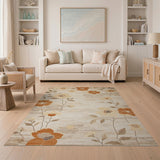 Beige Floral Area Rug with Orange Blooms