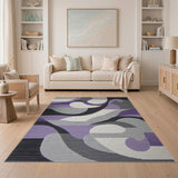 Geometric Modern Purple Grey Abstract Wave Area Rug