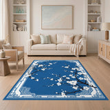 Blue Cherry Blossom Washable Area Rug