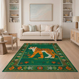 Playful Tiger in Starry Green Meadow Rug