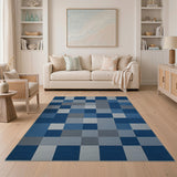 Modern Blue Geometric Block Geometric Modern Area Rug