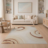 Beige and Neutral Beige Abstract Swirl Area Rug