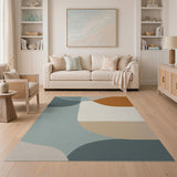 Teal Orange Curved Abstract Area Rug