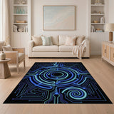 Neon Blue Circuit Spiral Area Rug