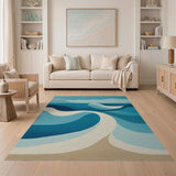 Abstract Ocean Waves Blue Teal Area Rug