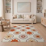 Orange Scalloped Floral Medallion Area Rug
