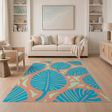 Vibrant Blue Monstera Leaf Boho Area Rug