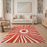 Bold Red Wavy Starburst Area Rug