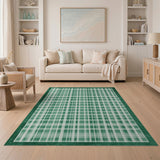 Rustic Farmhouse Green Gingham Plaid Area Rug