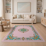 Ornate Pink Mandala Area Rug in Teal Gold