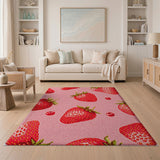 Pink Fruit Pattern Whimsical Strawberry Pink Area Rug