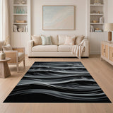 Misty Ocean Waves Black White Area Rug