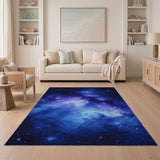 Abstract Area Blue and Teal Cosmic Nebula Galaxy Area Rug