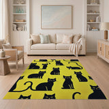 Playful Black Cats on Yellow Area Rug