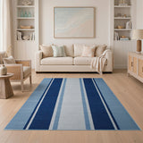 Navy and Light Blue Striped Coastal Woven Rug