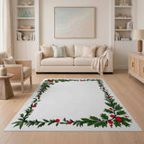 Vintage Holly Leaf Red Berry Border Rug