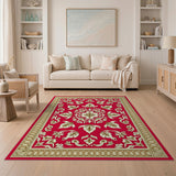 Elegant Red Persian Floral Area Rug with Gold Border