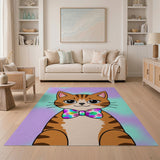 Cute Cartoon Tabby Cat with Rainbow Bowtie Rug