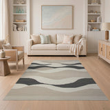 Abstract Area Abstract Wavy Beige Area Rug