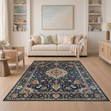 Navy Traditional Persian Area Rug with Floral Medallion