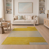 Yellow and Beige Geometric Block Shag Rug